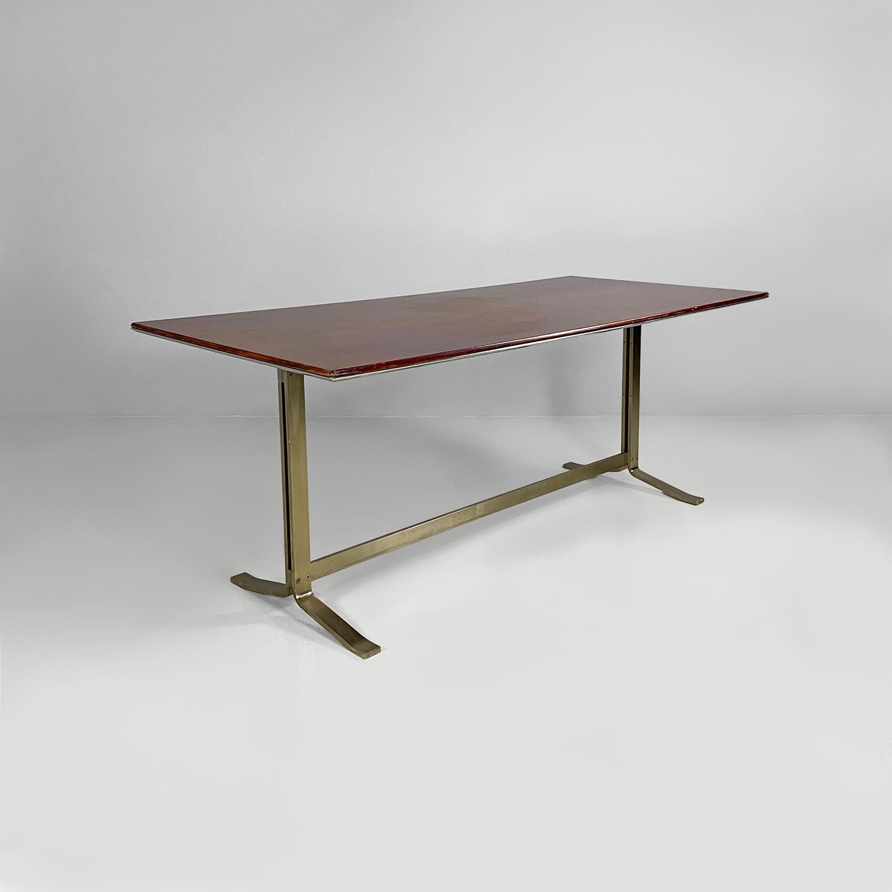 Italian modern wood top and metal base desk or dining table by Formanova, 1970s For Sale 9