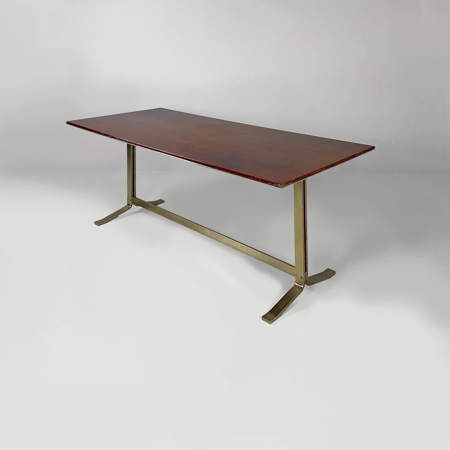 Italian modern wood top and metal base desk or dining table by Formanova, 1970s For Sale 11
