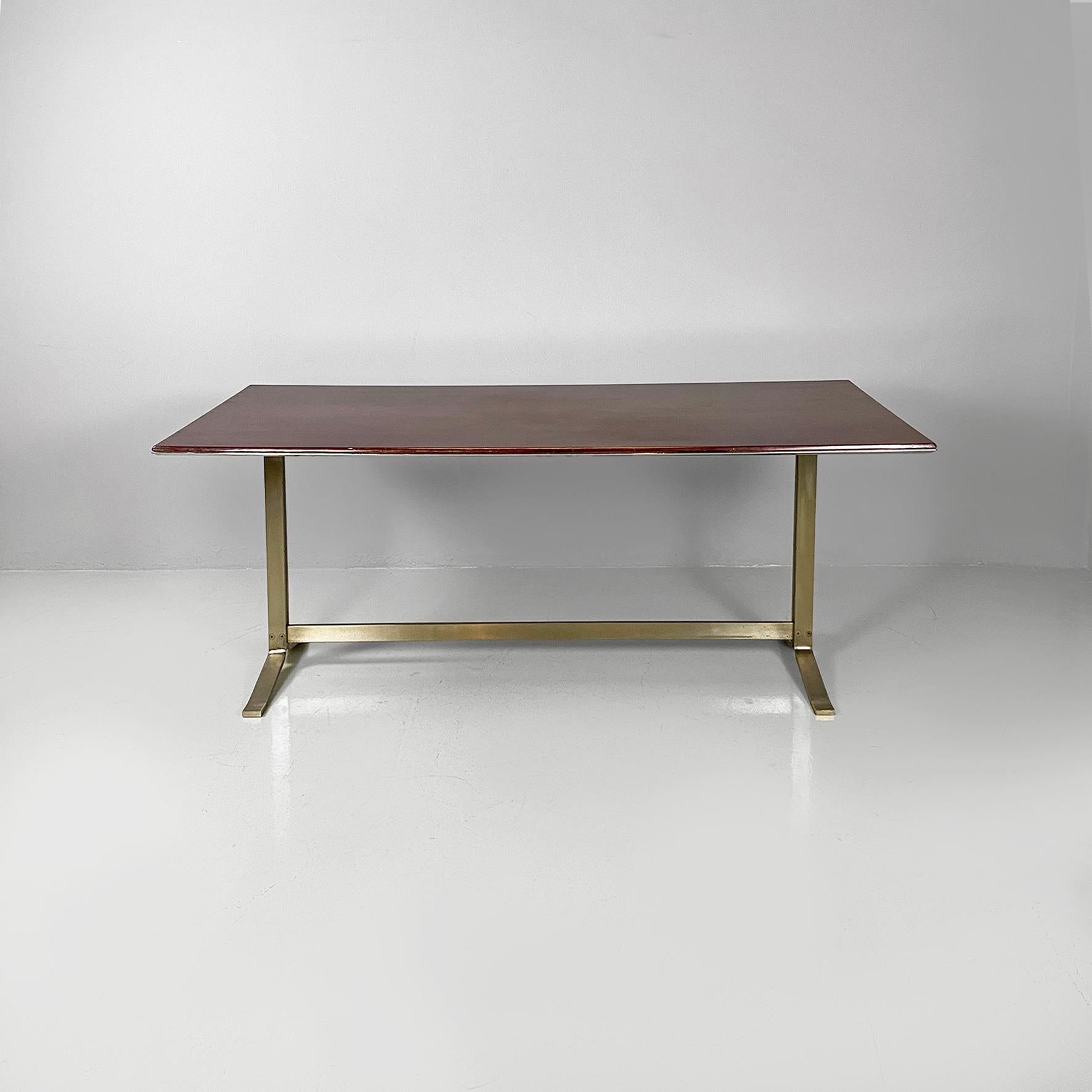 Italian modern wood top and metal base desk or dining table by Formanova, 1970s For Sale 13