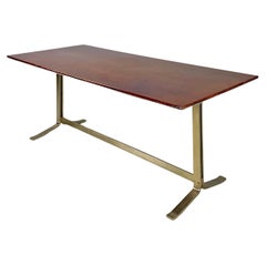 Italian modern wood top and metal base desk or dining table by Formanova, 1970s