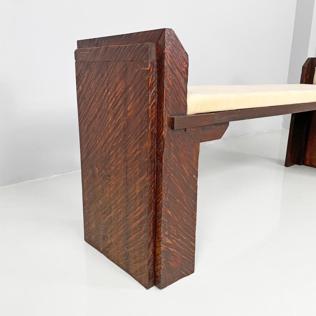 Moderne italienische Bank aus Holz und elfenbeinfarbenem Stoff, 1980er Jahre im Angebot 5