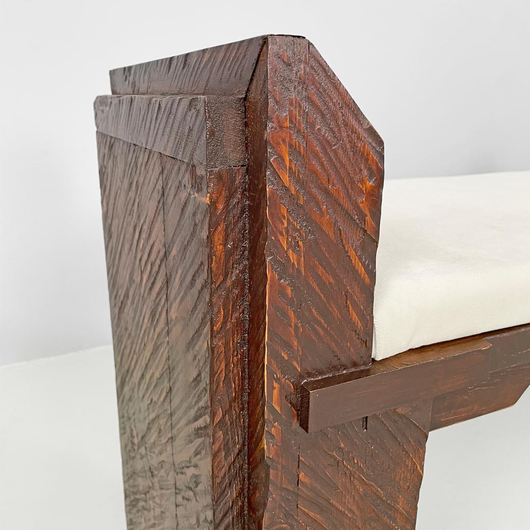 Moderne italienische Bank aus Holz und elfenbeinfarbenem Stoff, 1980er Jahre im Angebot 8