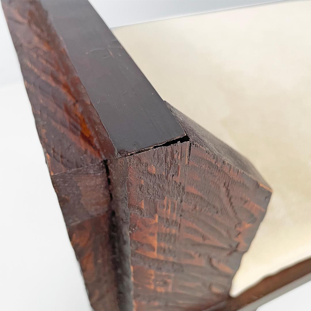 Moderne italienische Bank aus Holz und elfenbeinfarbenem Stoff, 1980er Jahre im Angebot 9