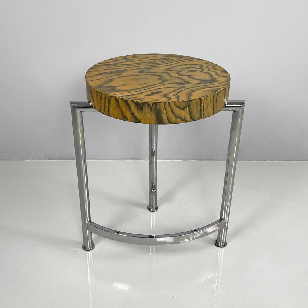 Italienischer moderner runder Couchtisch aus Holz und Metall, 1970er Jahre (Moderne) im Angebot