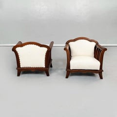 Sillones Modernos Italianos de Madera con Tela Blanca, Años 40