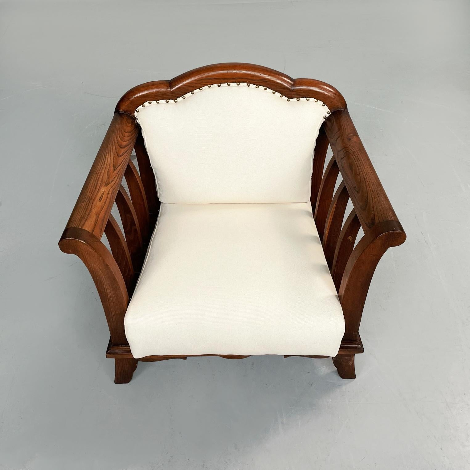 Italian Modern Wooden Armchairs with White Fabric, 1940s In Good Condition For Sale In MIlano, IT