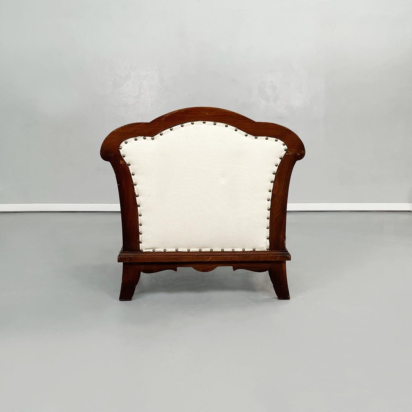 Italian Modern Wooden Armchairs with White Fabric, 1940s For Sale 1