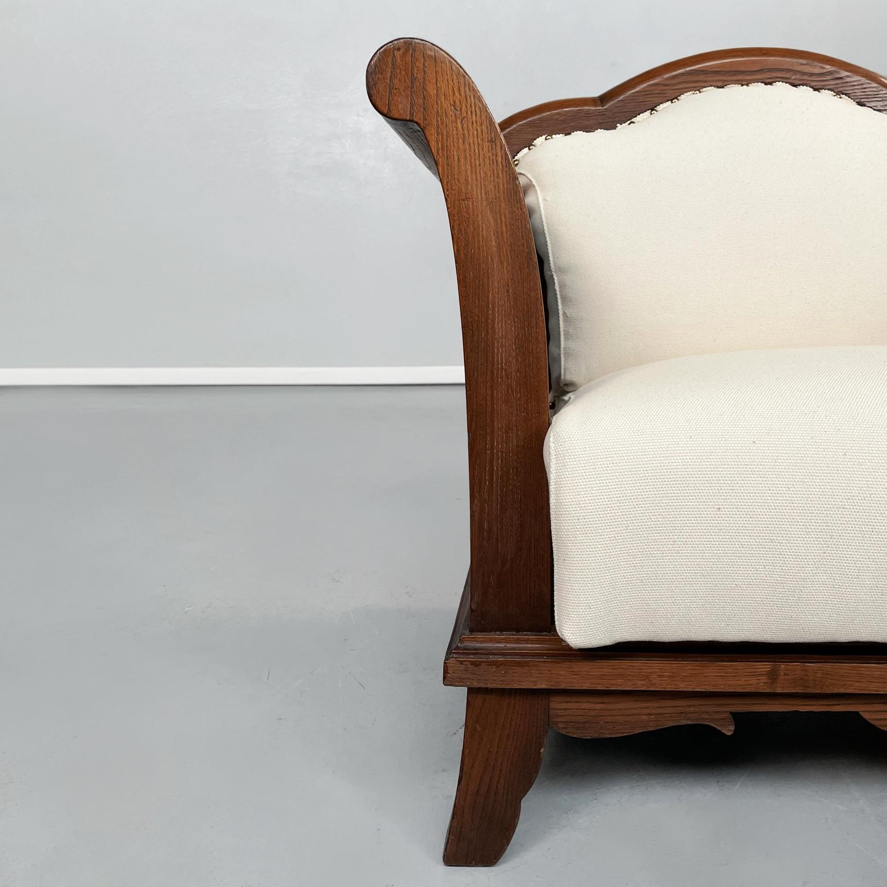 Italian Modern Wooden Armchairs with White Fabric, 1940s For Sale 2