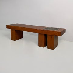 Italian modern wooden bench with metal flowerpot, 1970s