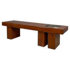 Italian modern wooden bench with metal flowerpot, 1970s