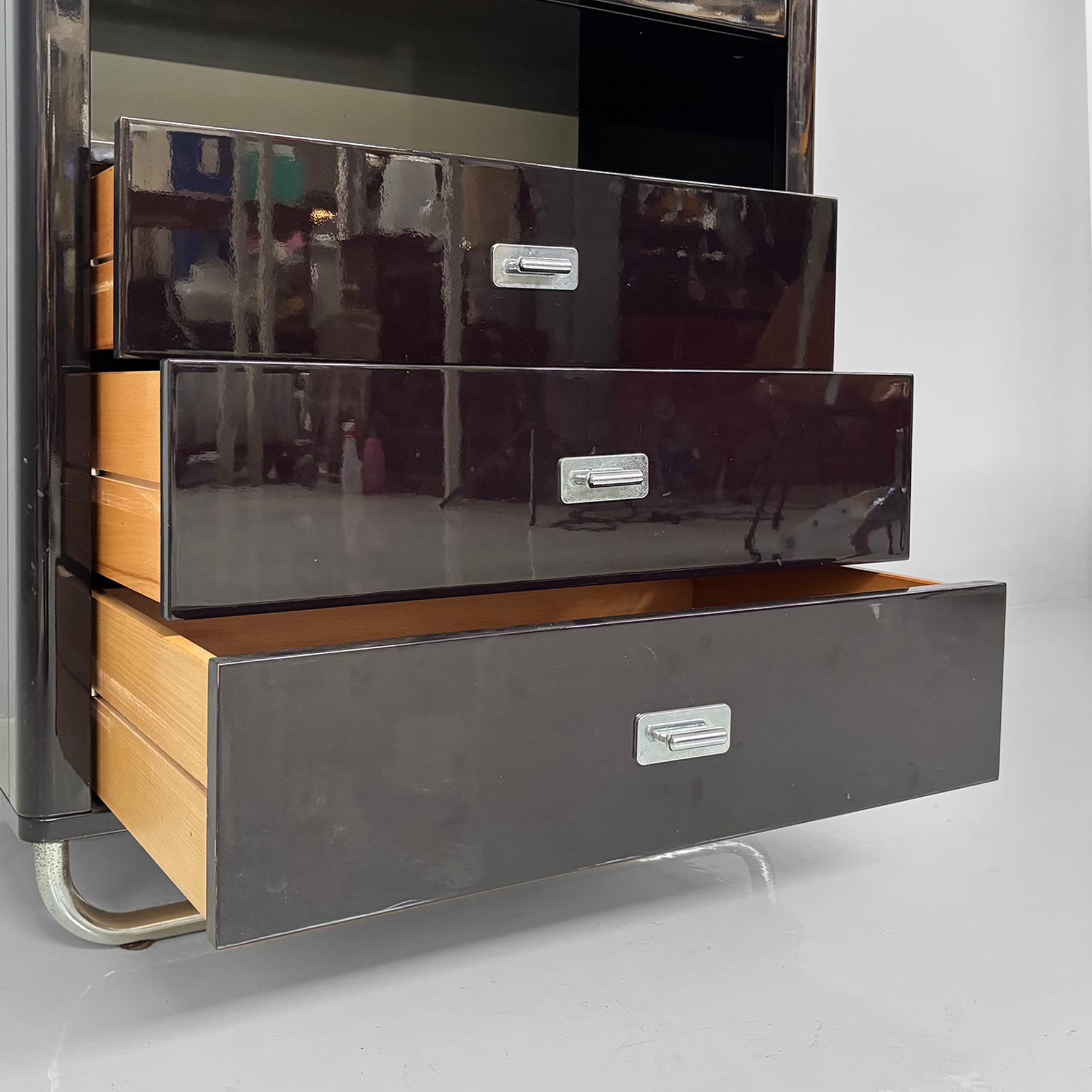 Italian modern wooden black lacquered wardrobe, 1970s For Sale 8