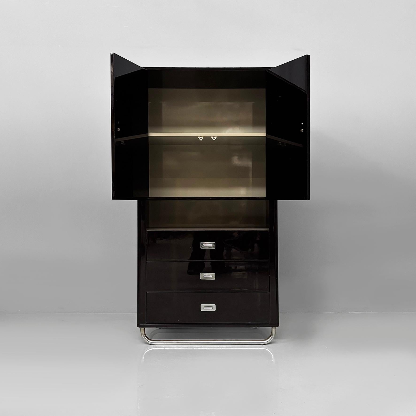 Modern Italian modern wooden black lacquered wardrobe, 1970s For Sale