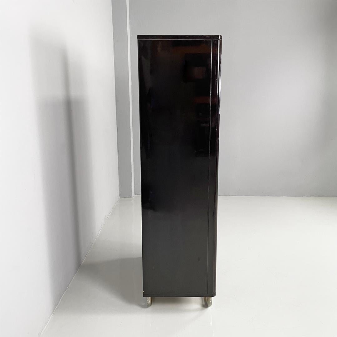 Italian modern wooden black lacquered wardrobe, 1970s In Distressed Condition For Sale In MIlano, IT