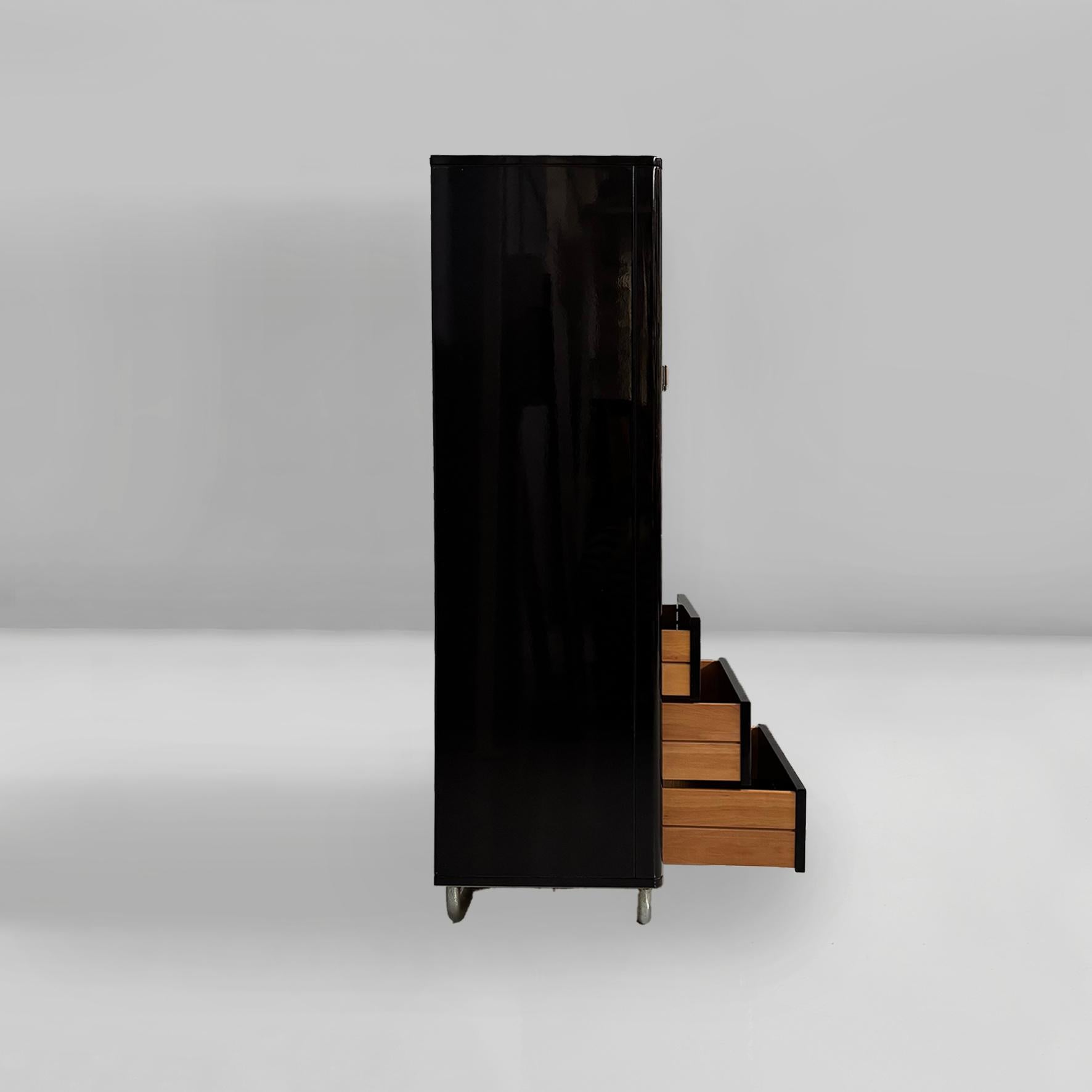 Late 20th Century Italian modern wooden black lacquered wardrobe, 1970s For Sale