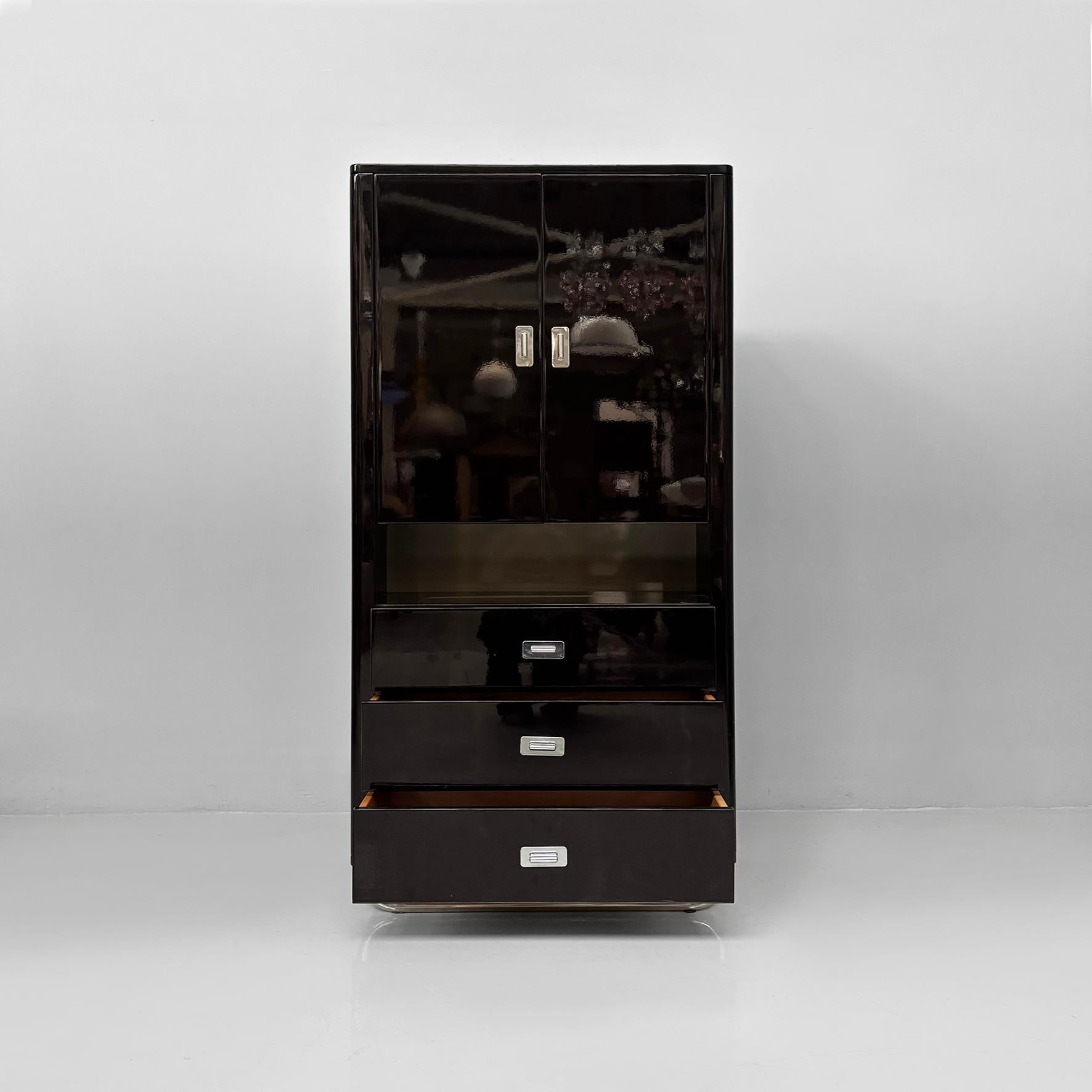 Metal Italian modern wooden black lacquered wardrobe, 1970s For Sale