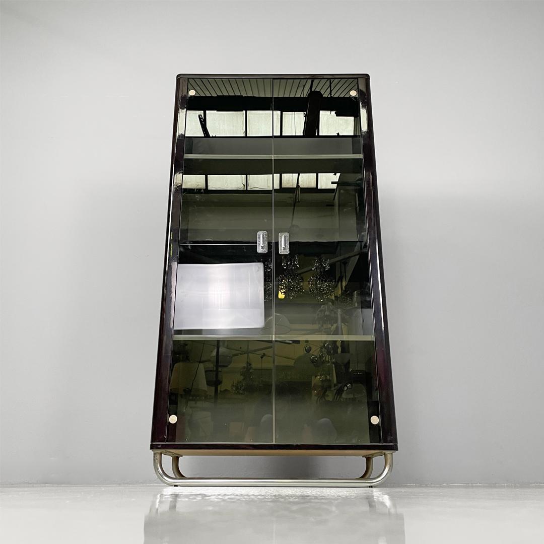 Italian modern wooden black lacquered wardrobe, 1970s For Sale 1