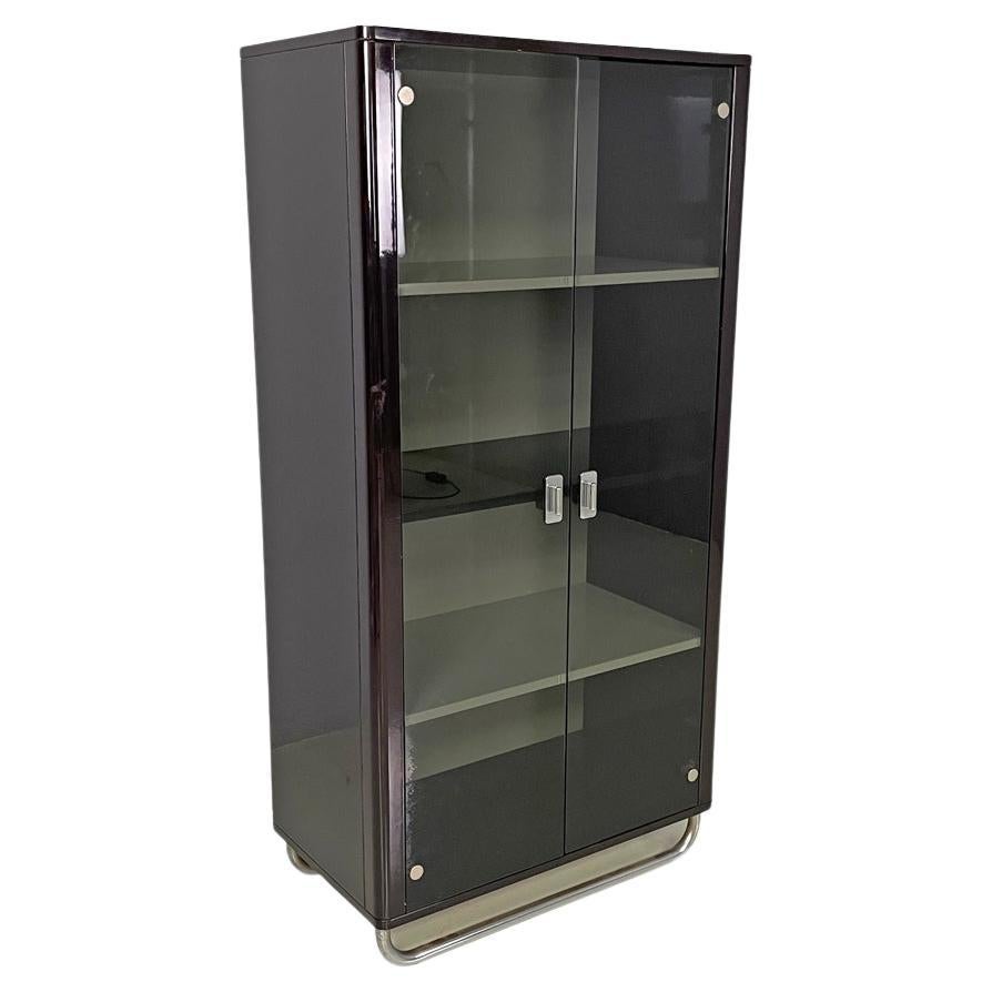 Italian modern wooden black lacquered wardrobe, 1970s For Sale
