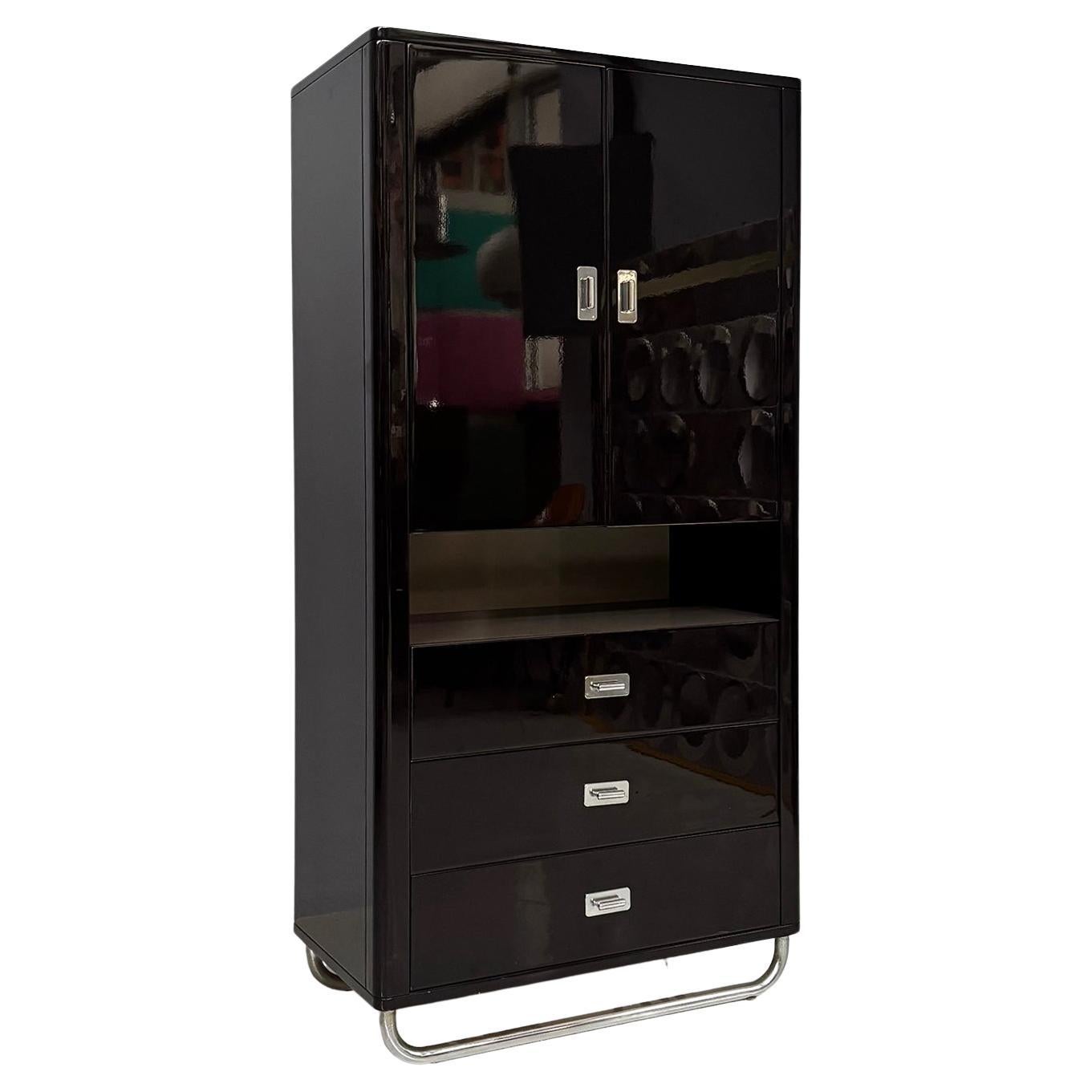 Italian modern wooden black lacquered wardrobe, 1970s