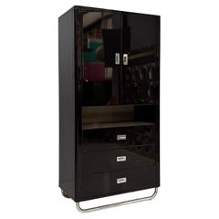 Italian modern wooden black lacquered wardrobe, 1970s