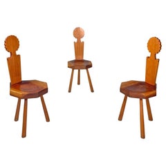 Vintage Italian modern wooden chairs with hexagonal and seat scalloped decoration, 1970s