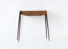Italian Modern Wooden Console in Dark Brown Polished Oak  and Brass