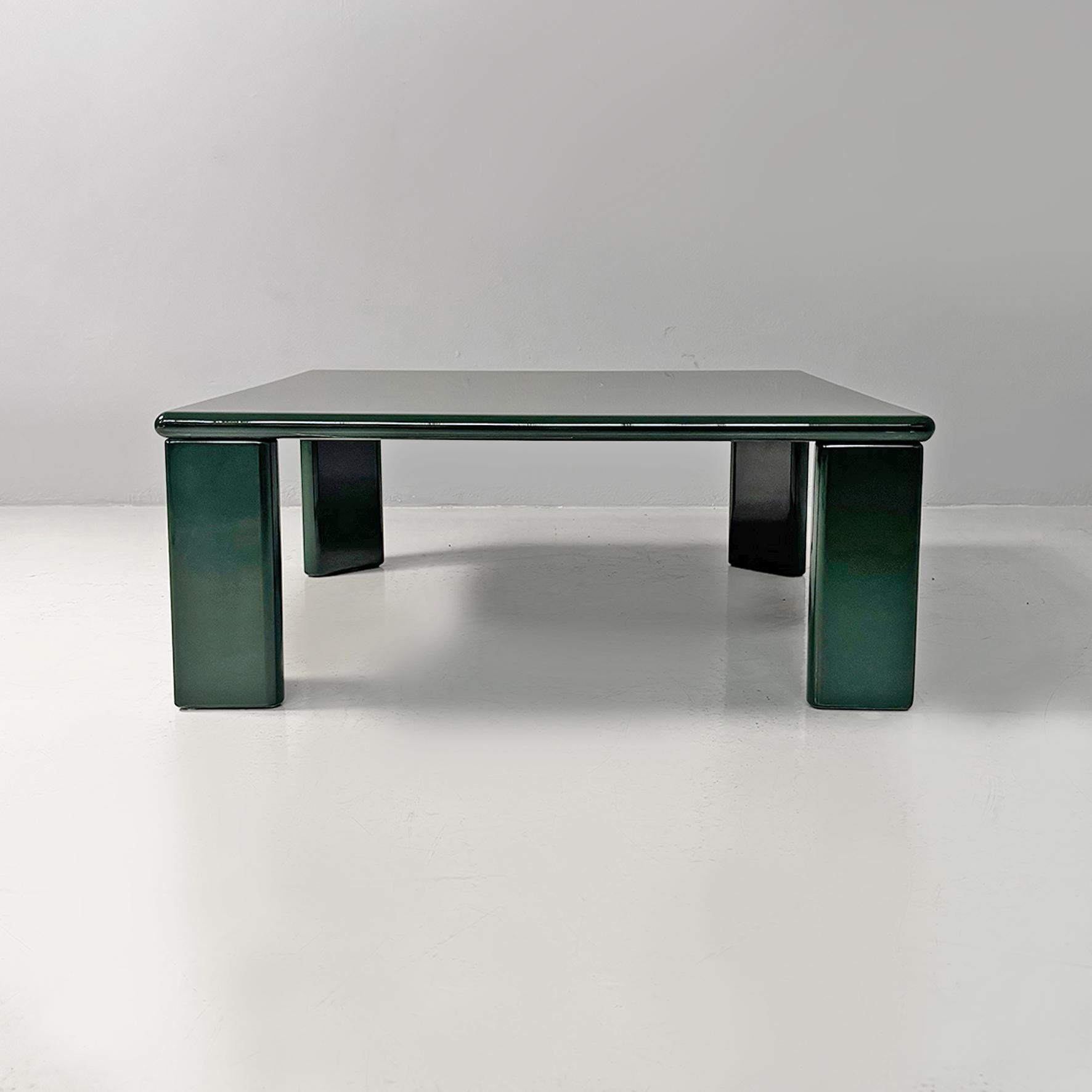 Italian modern wooden Ming coffee table, Kazuhide Takahama, Simon Gavina, 1972
Low coffee table model Ming, entirely made of dark forest green lacquered wood, with a square top with rounded corners and four triangular legs, also with rounded