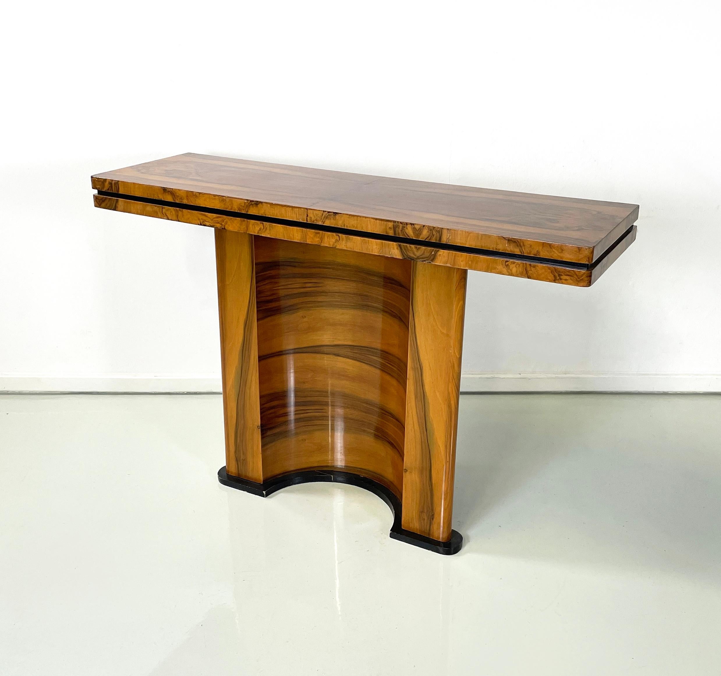Modern Italian modern Wooden rectangular console with black wood details, 1970s For Sale