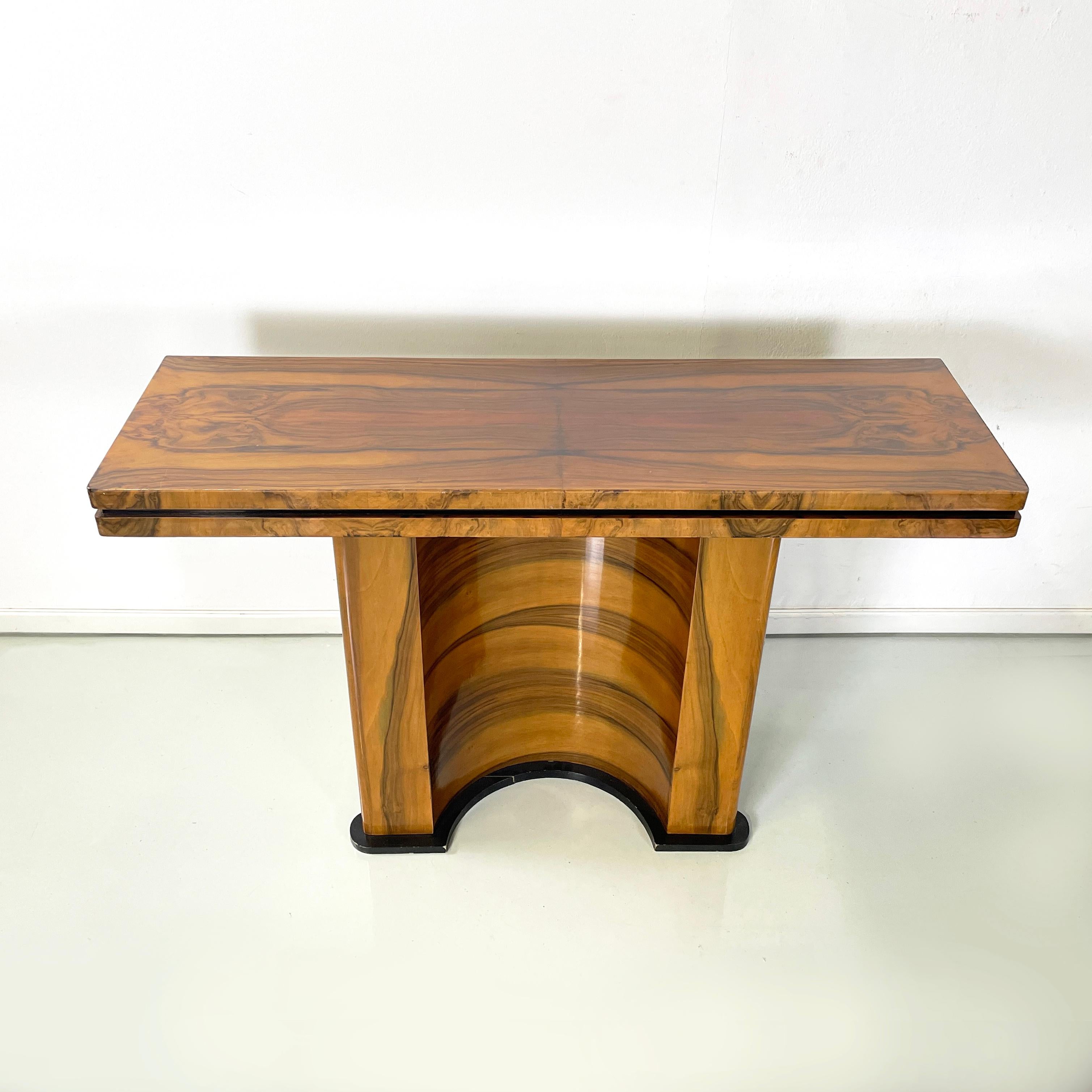 Italian modern Wooden rectangular console with black wood details, 1970s In Good Condition For Sale In MIlano, IT
