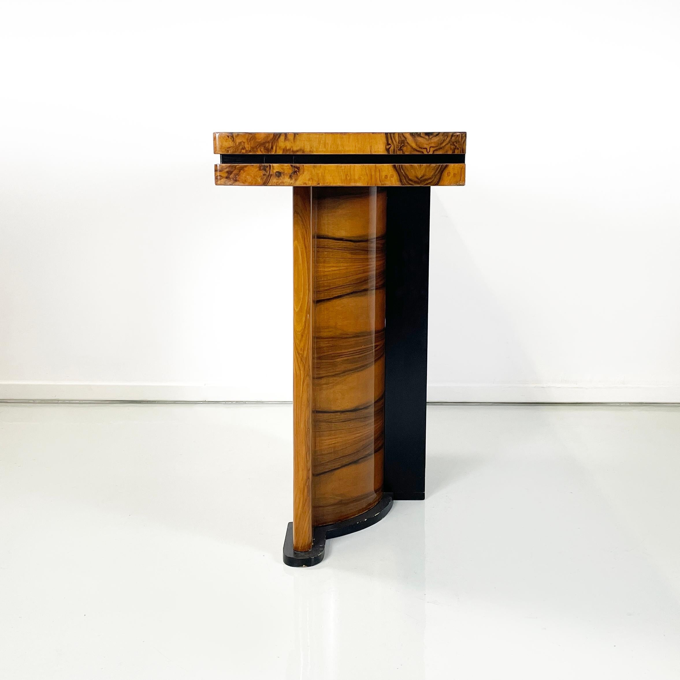 Late 20th Century Italian modern Wooden rectangular console with black wood details, 1970s For Sale