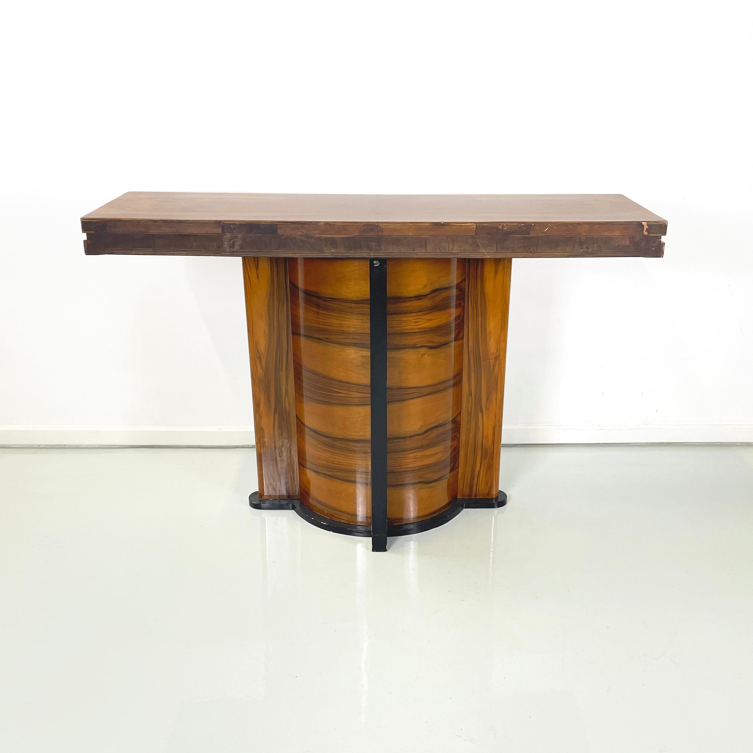 Italian modern Wooden rectangular console with black wood details, 1970s For Sale 1