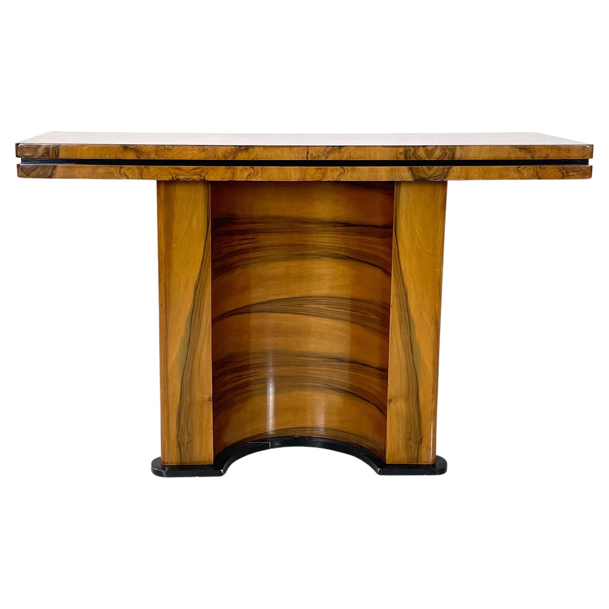 Italian modern Wooden rectangular console with black wood details, 1970s For Sale