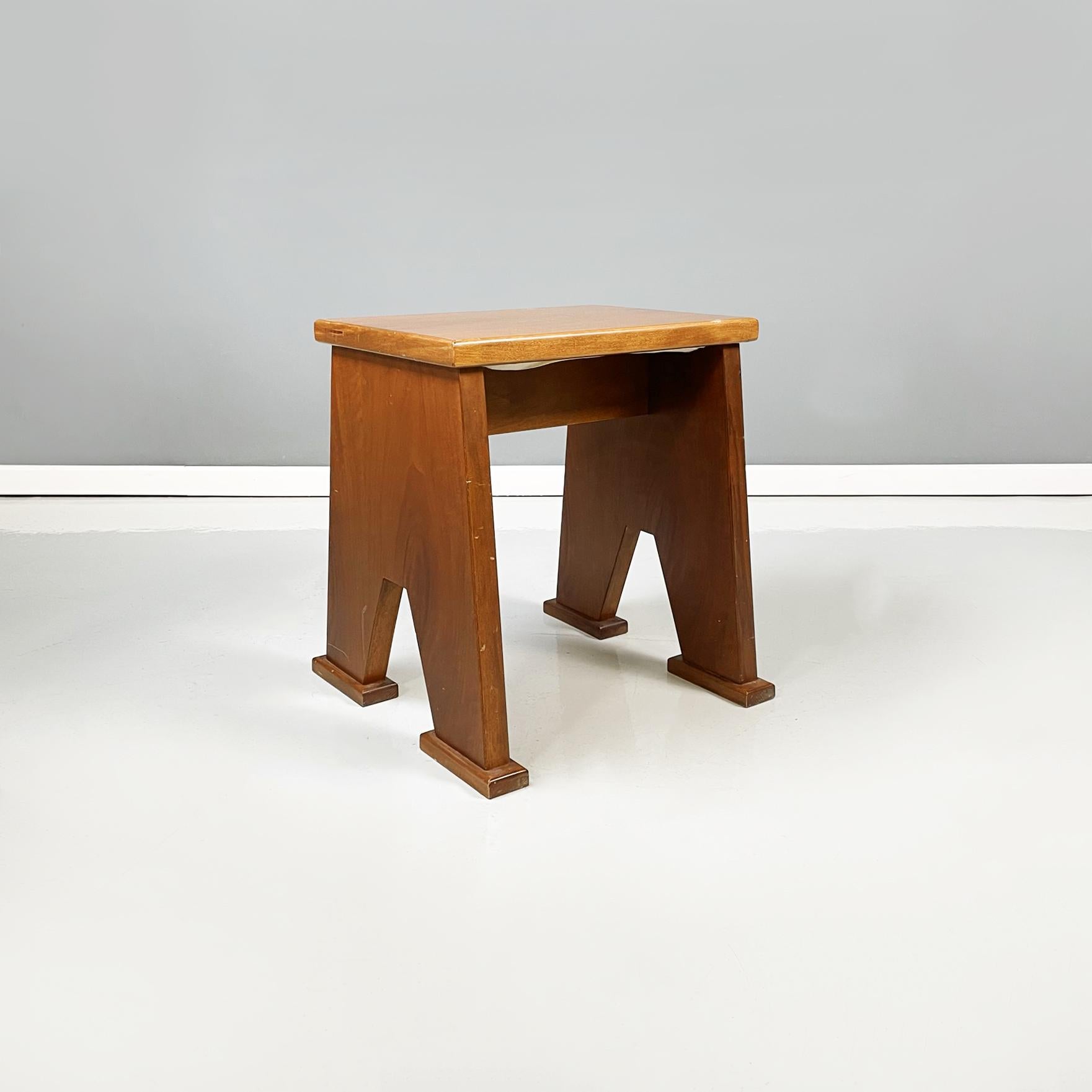 Italian Modern Wooden Rectangular Stools in Art Deco Style, 1970s In Good Condition For Sale In MIlano, IT