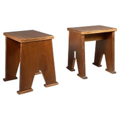 Vintage Italian Modern Wooden Rectangular Stools in Art Deco Style, 1970s