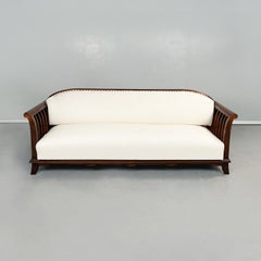 Italian Modern Wooden Sofa with White Fabric, 1940s