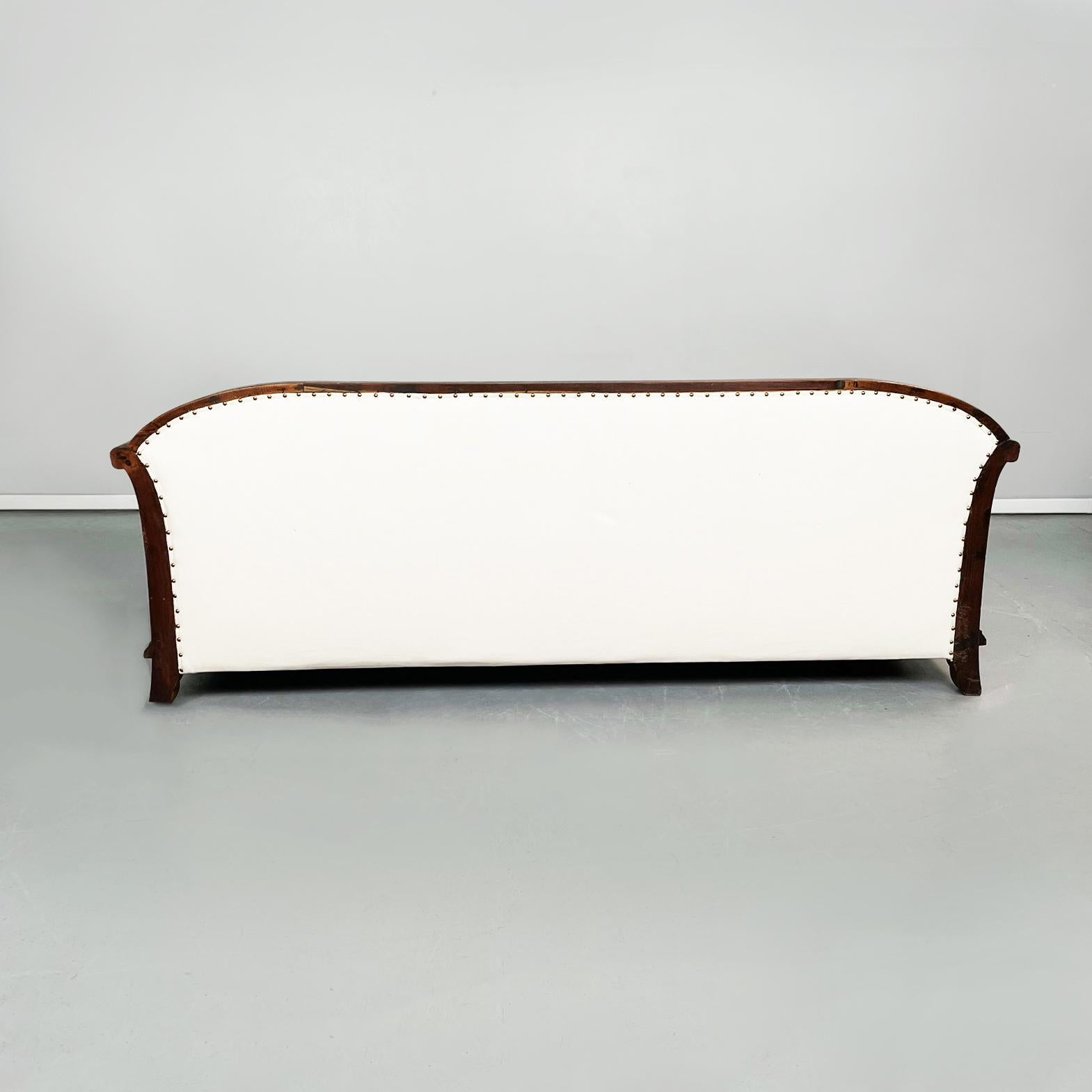 Mid-20th Century Italian Modern Wooden Sofa with White Fabric, 1940s For Sale
