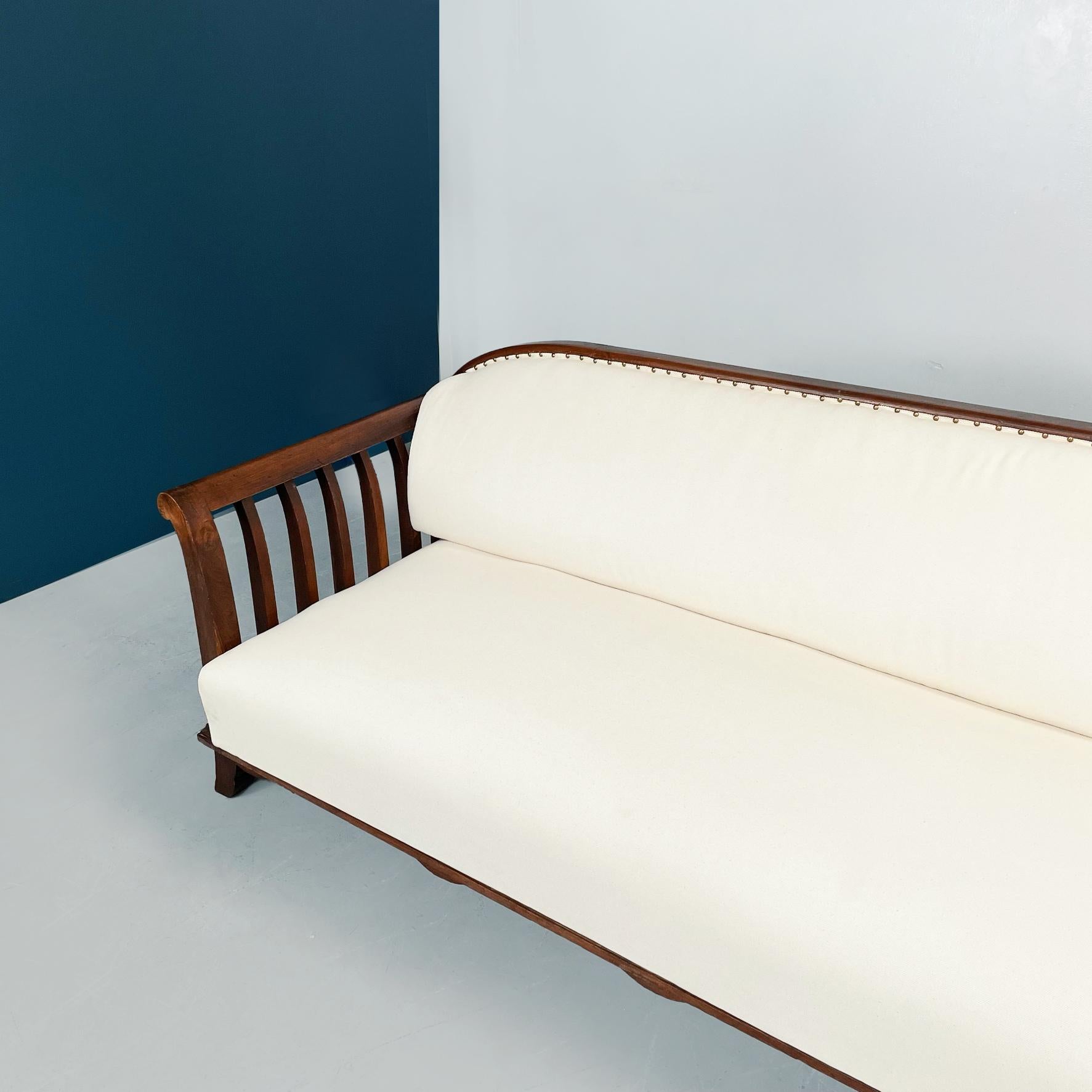Italian Modern Wooden Sofa with White Fabric, 1940s For Sale 1