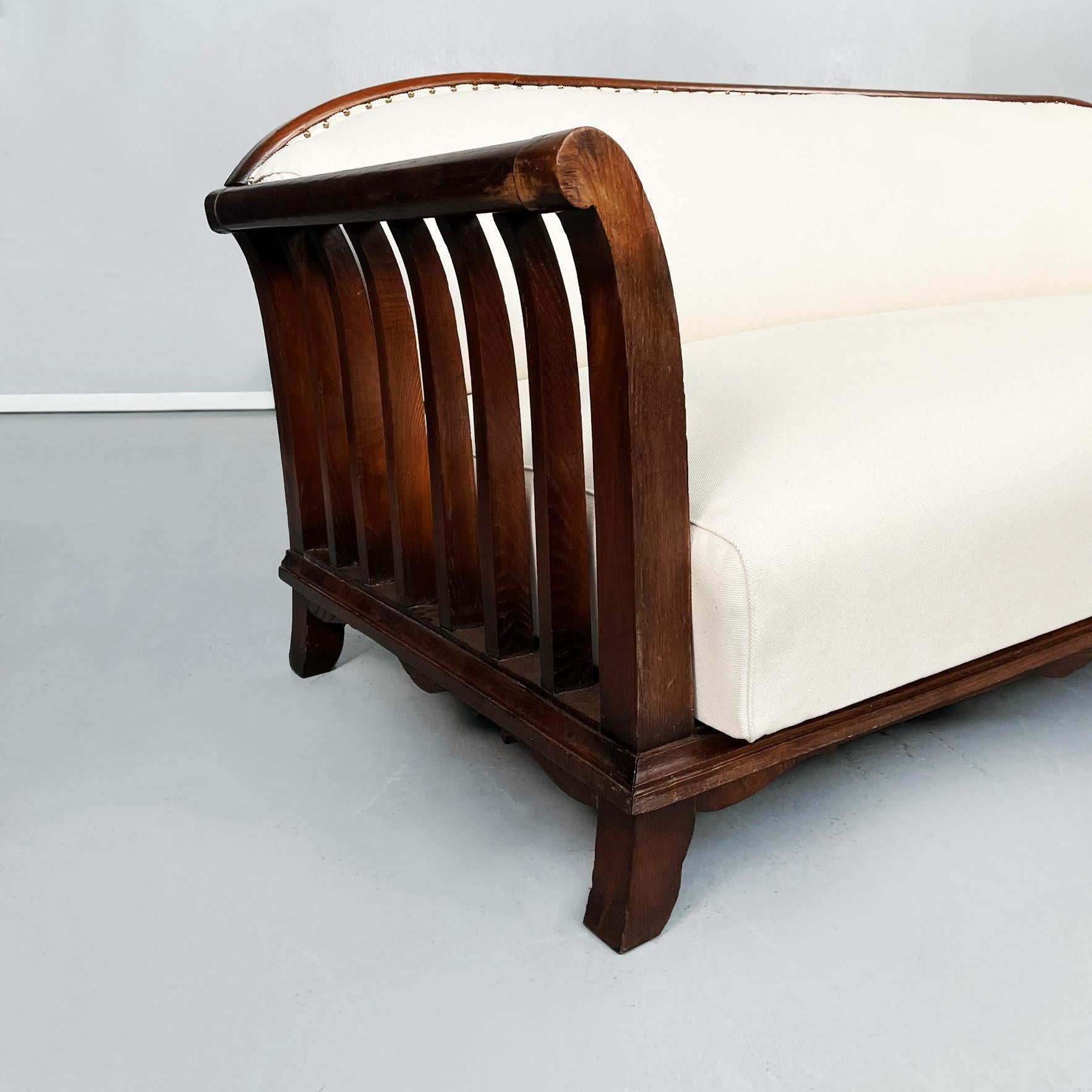 Italian Modern Wooden Sofa with White Fabric, 1940s For Sale 2