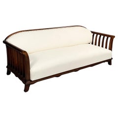 Vintage Italian Modern Wooden Sofa with White Fabric, 1940s