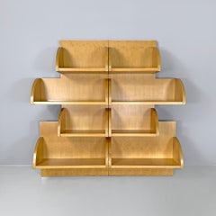Dutch modern wood wall bookcase by Derk Jan De Vries with rounded shelves, 1980s