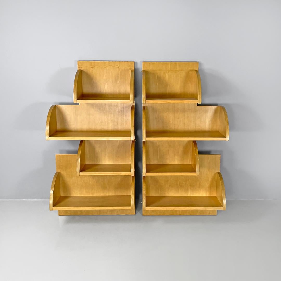 Modern Dutch modern wood wall bookcase by Derk Jan De Vries with rounded shelves, 1980s For Sale