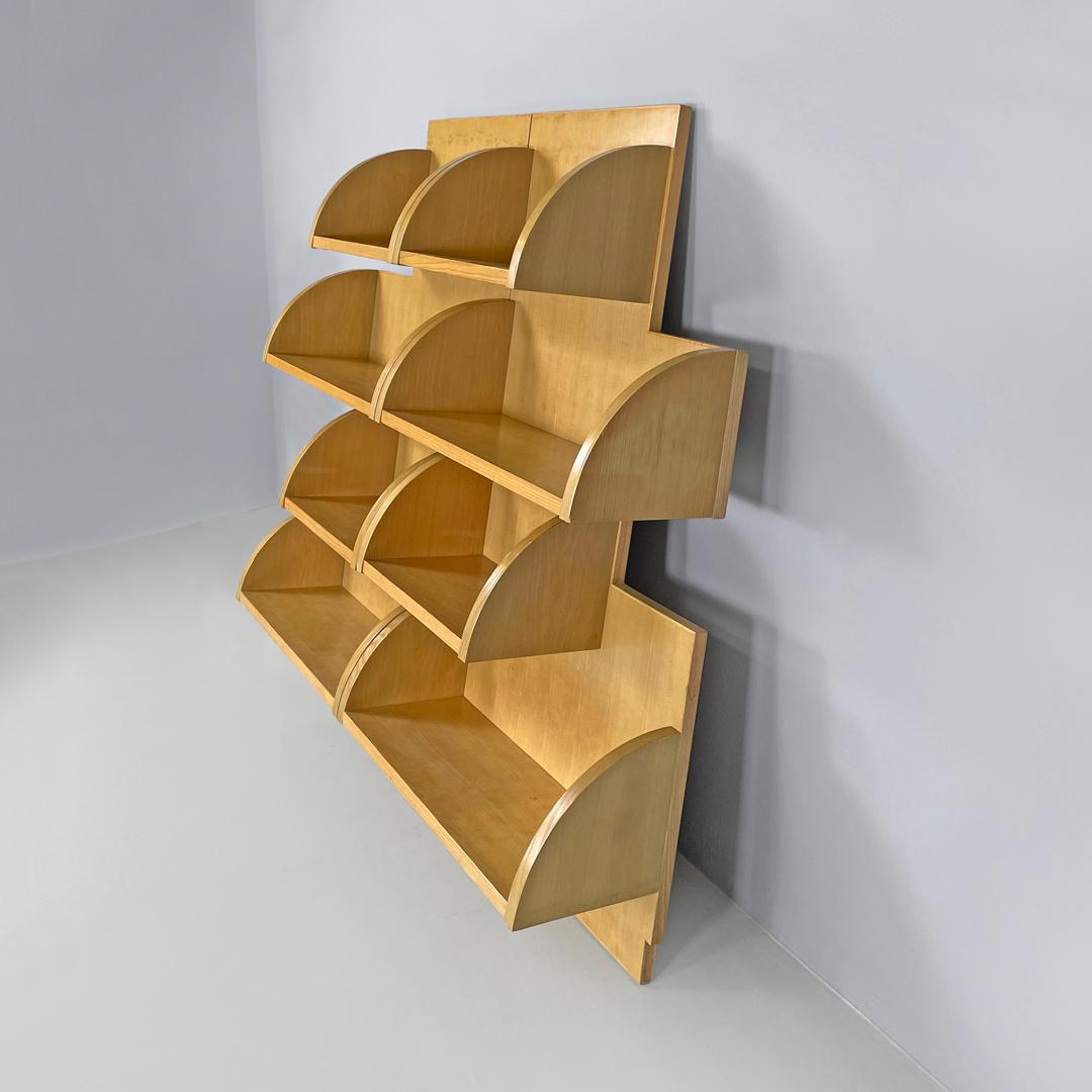 Late 20th Century Dutch modern wood wall bookcase by Derk Jan De Vries with rounded shelves, 1980s For Sale