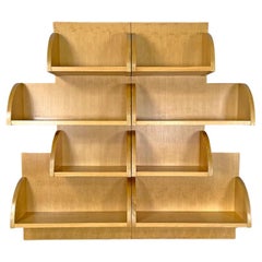 Retro Dutch modern wood wall bookcase by Derk Jan De Vries with rounded shelves, 1980s