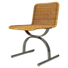 Italian modern woven wicker and chromed steel chair, 1970s