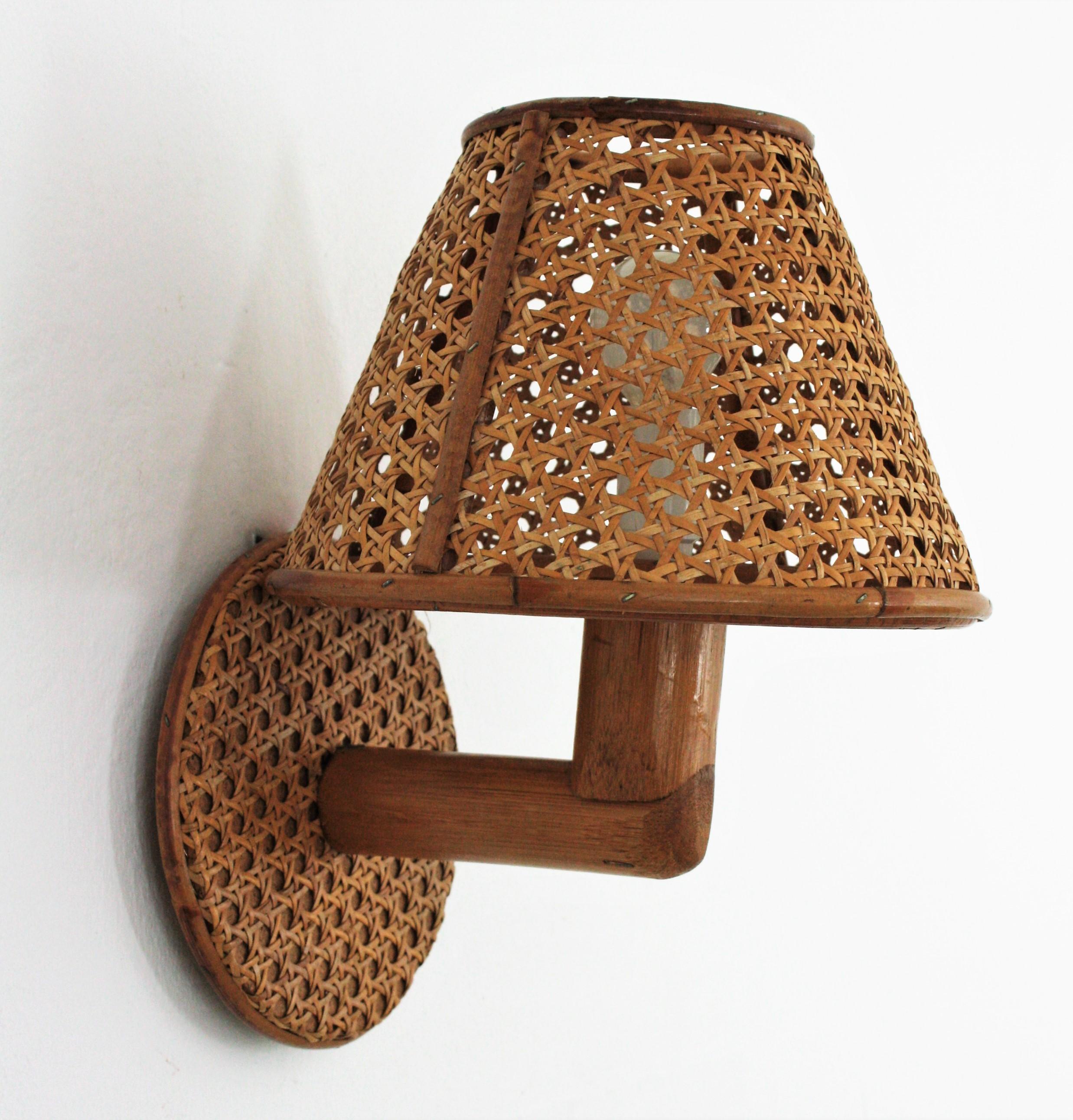 bamboo open weave bell wall sconce