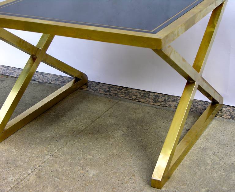 Italian Modern X-Frame Handcrafted Brass and Black Glass Coffee Table 5