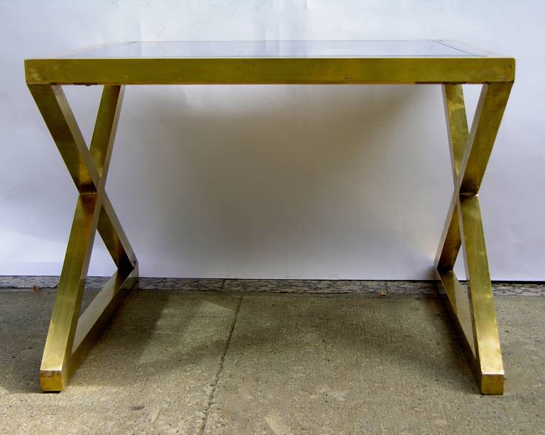 Italian Modern X-Frame Handcrafted Brass and Black Glass Coffee Table 3