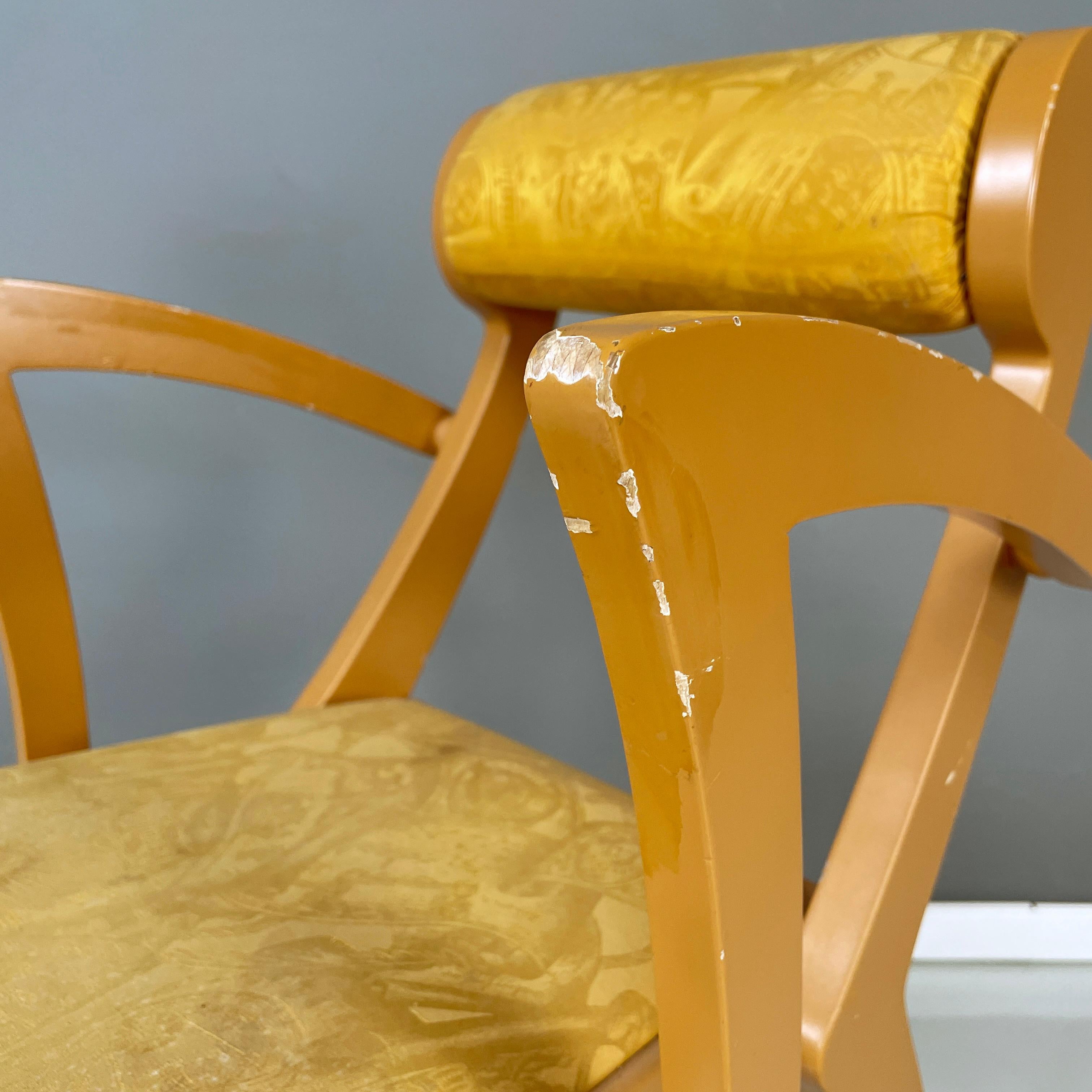Chaise moderne italienne en bois et tissu jaune par Bros/s, années 1980 en vente 3