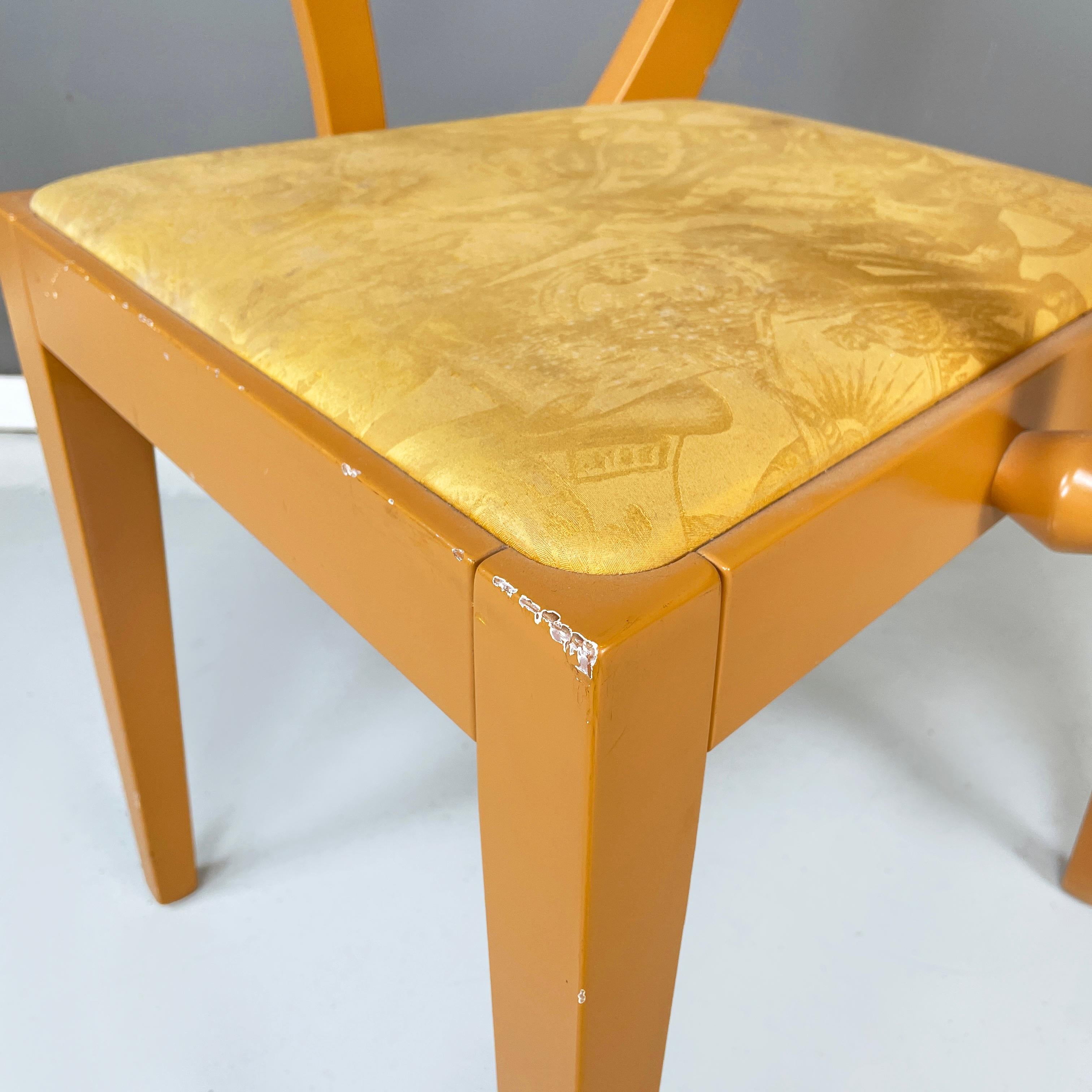 Italian modern yellow fabric and wooden chair by Bros/s, 1980s For Sale 6