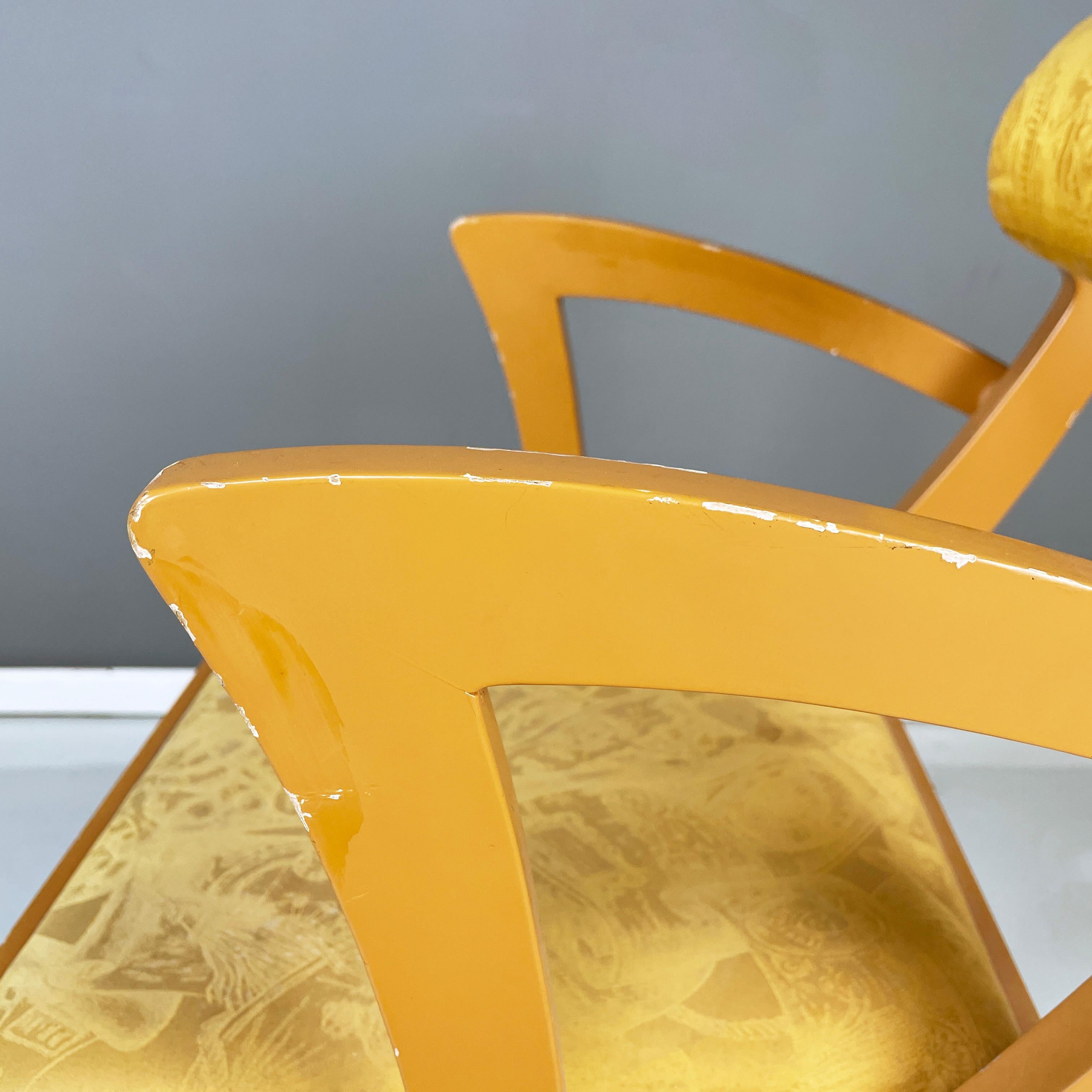 Italian modern yellow fabric and wooden chair by Bros/s, 1980s For Sale 7