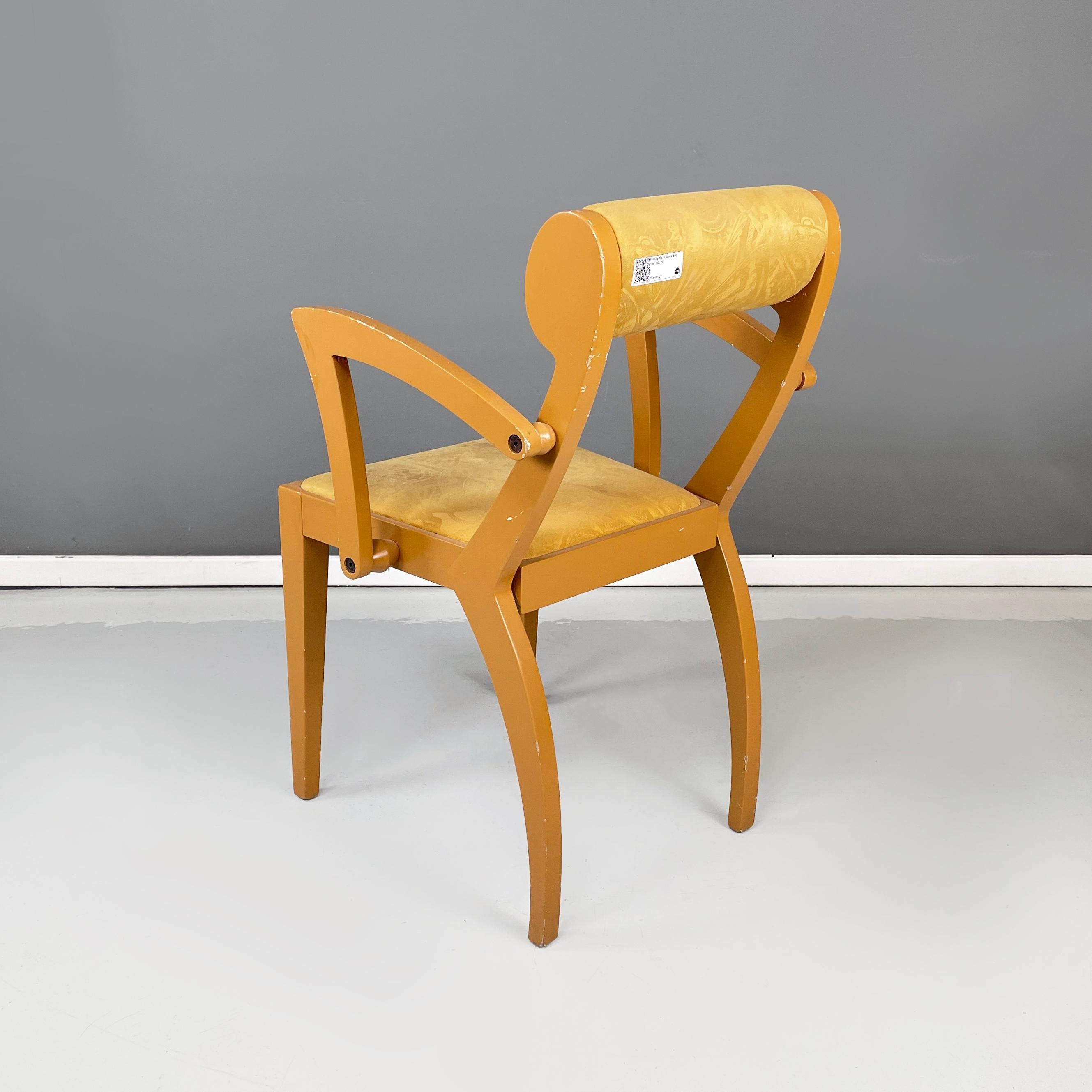 Moderne Chaise moderne italienne en bois et tissu jaune par Bros/s, années 1980 en vente